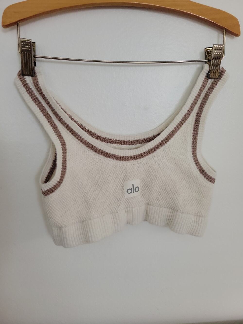 Alo Yoga Tennis Club Sweater Knit Bra Size Small Ivory/Gravel